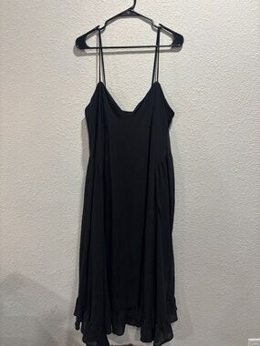Sleeveless Black Midi Dress with Spaghetti Straps